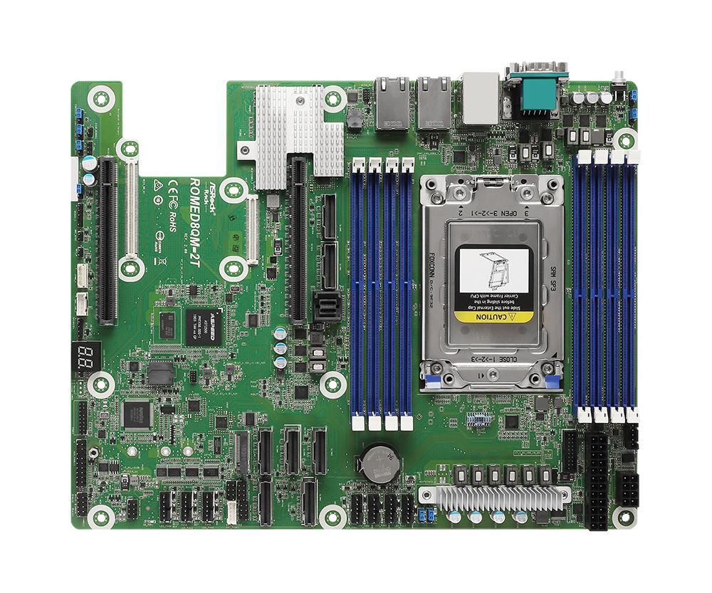 ROMED8QM-2T ASRock Socket SP3 System On Chipset AMD EPYC 7002/7003 Processors Support DDR4 8x DIMM 4x SATA3 6.0Gb/s ATX Motherboard (Refurbished)