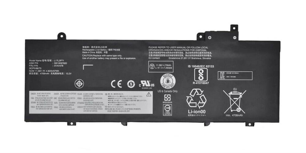 SB10K97621 Lenovo 57Wh 11.58V 4-Cells Lithium-Ion Laptop Battery for ThinkPad T480s (Refurbished)