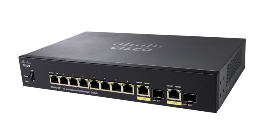 SG350-10P-K9 Cisco 250 Series 8-Ports SFP 10/100/1000Base-T PoE+ Manageable Layer 3 Rack-mountable Gigabit Ethernet Switch (Refurbished)