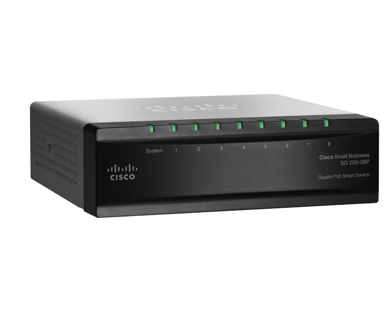 SLM2008PT-UK Cisco SG 200-08P 8-Ports 10/100/1000Base-T RJ-45 PoE Manageable Layer2 Wall Mountable Ethernet Switch (Refurbished)