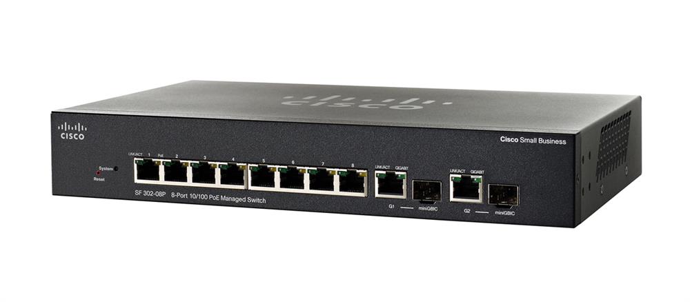 SRW208P-K9-EU Cisco SF 302-08P 8-Ports 10/100 PoE Managed Switch (Refurbished)