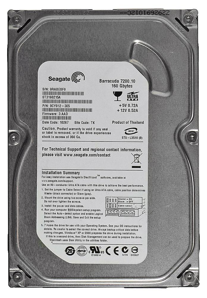 ST3160215A Seagate Barracuda 7200.10 160GB 7200RPM ATA-100 2MB Cache 3.5-inch Internal Hard Drive