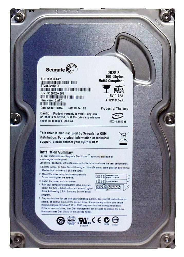 ST3160215ACE Seagate DB35 Series 7200.3 160GB 7200RPM ATA-100 2MB Cache 3.5-inch Internal Hard Drive