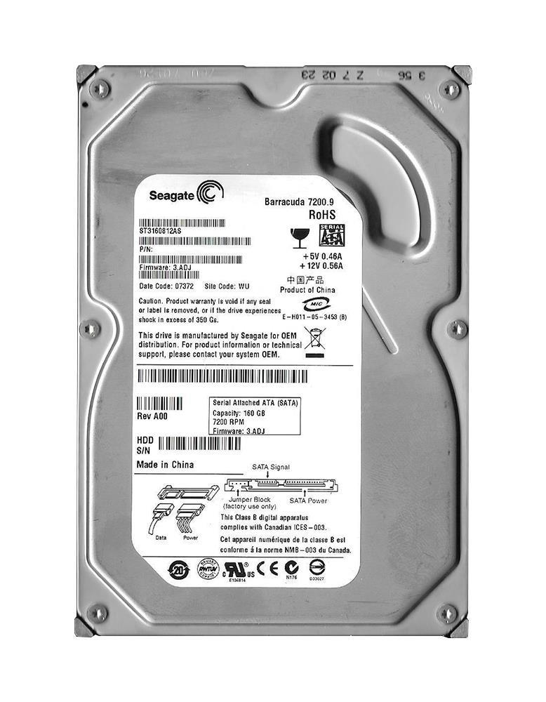 ST3160812AS-HP Seagate Barracuda 7200.9 160GB 7200RPM SATA 3Gbps 8MB Cache 3.5-inch Internal Hard Drive