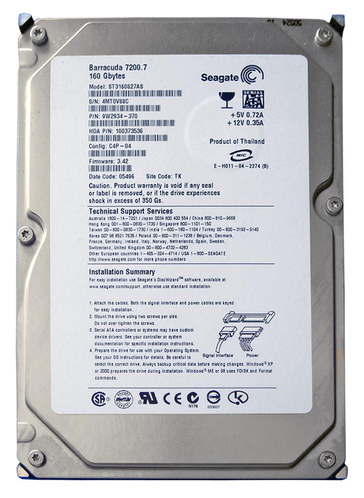 ST3160827AS Seagate Barracuda 7200.7 160GB 7200RPM SATA 1.5Gbps 8MB Cache 3.5-inch Internal Hard Drive