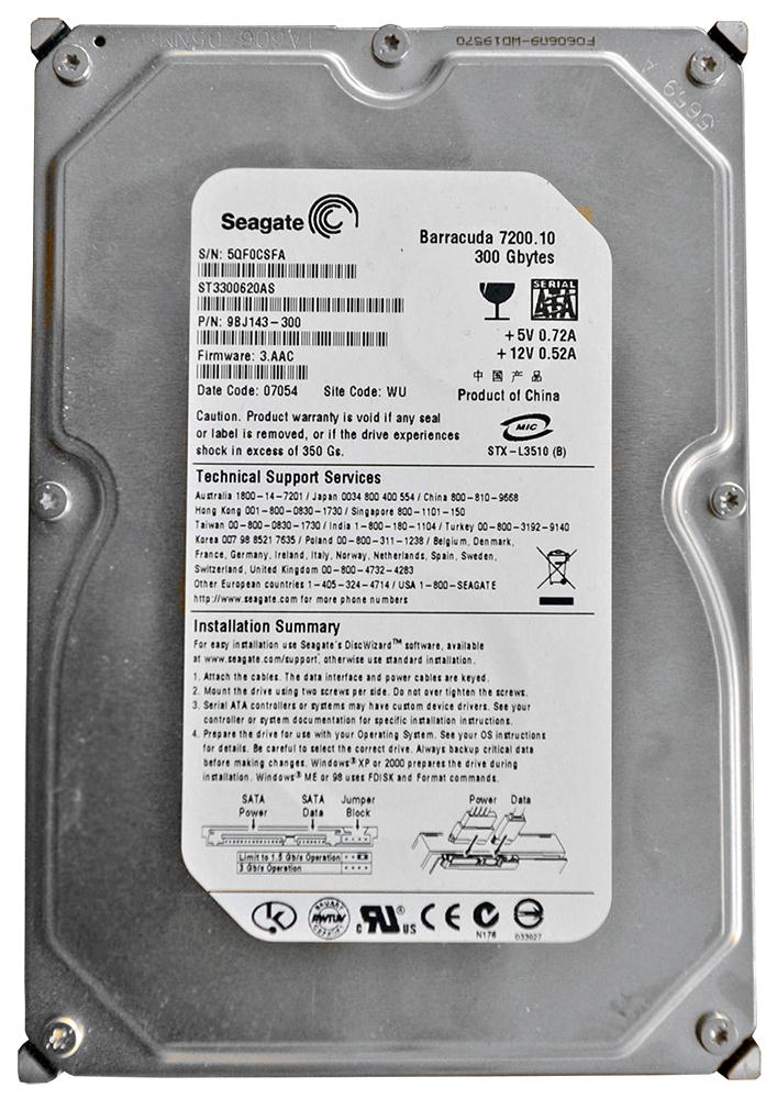 ST3300620AS Seagate Barracuda 7200.10 300GB 7200RPM SATA 3Gbps 16MB Cache 3.5-inch Internal Hard Drive