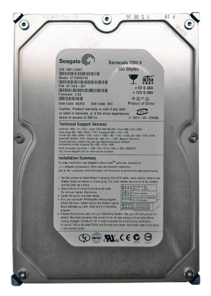 ST3300631A Seagate Barracuda 7200.8 300GB 7200RPM ATA-100 16MB Cache 3.5-inch Internal Hard Drive