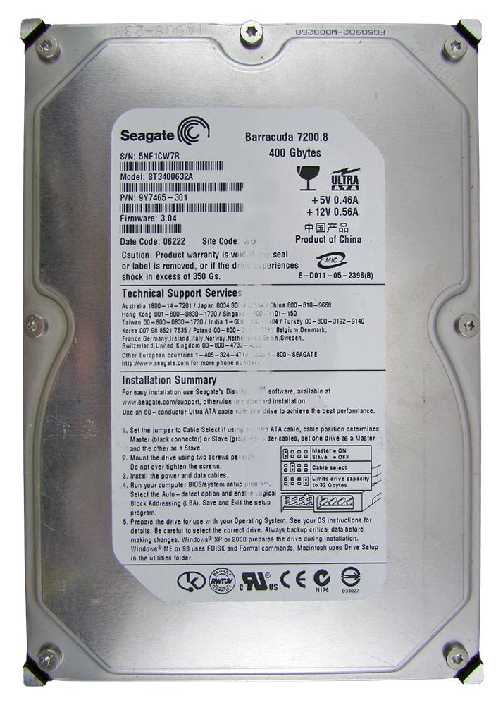 ST3400632A Seagate Barracuda 7200.8 400GB 7200RPM ATA-100 16MB Cache 3.5-inch Internal Hard Drive