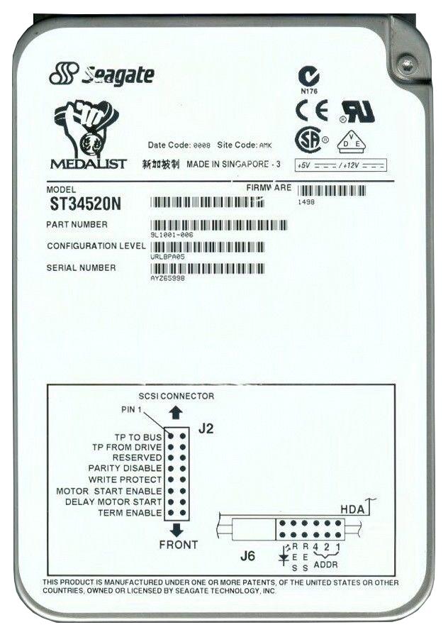 ST34520N Seagate Medalist Pro 4520 4.55GB 7200RPM Ultra SCSI 50-Pin 512KB Cache 3.5-inch Internal Hard Drive