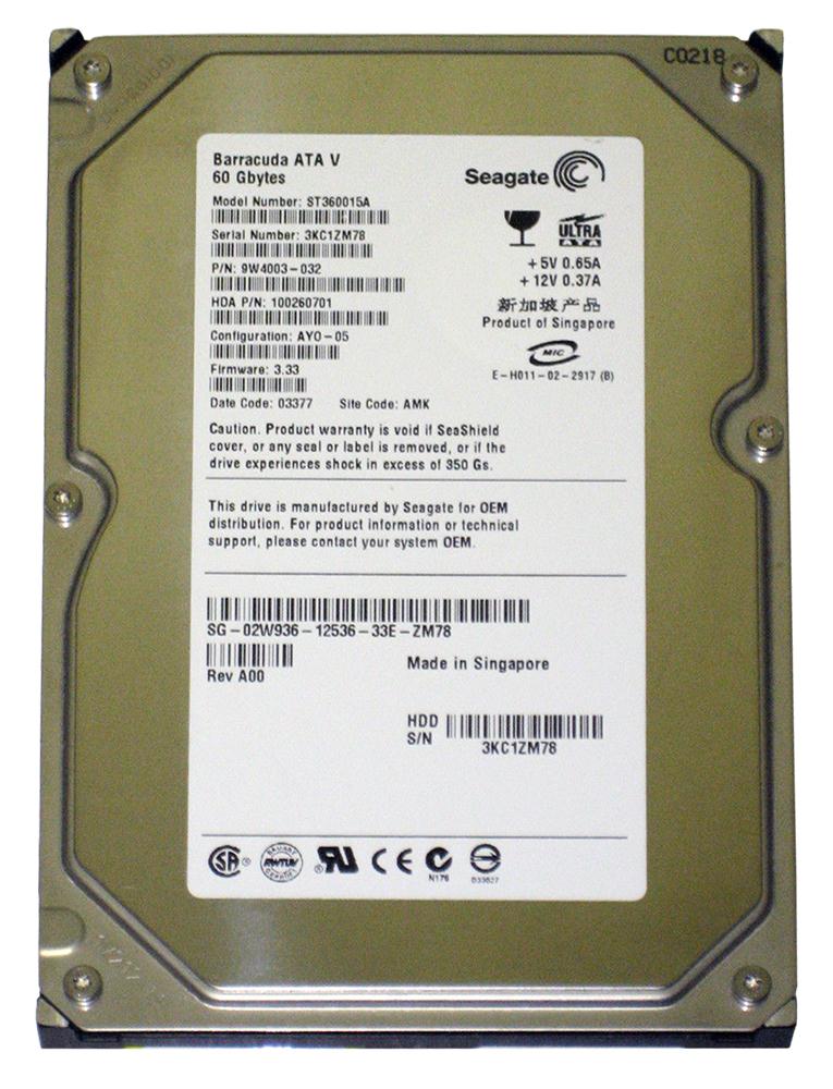 ST360015A Seagate Barracuda ATA V 60GB 7200RPM ATA-100 2MB Cache 3.5-inch Internal Hard Drive