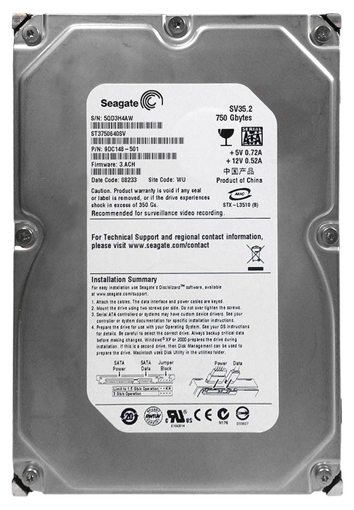 ST3750640SV Seagate SV35.2 Series 750GB 7200RPM SATA 3Gbps 16MB Cache 3.5-inch Internal Hard Drive