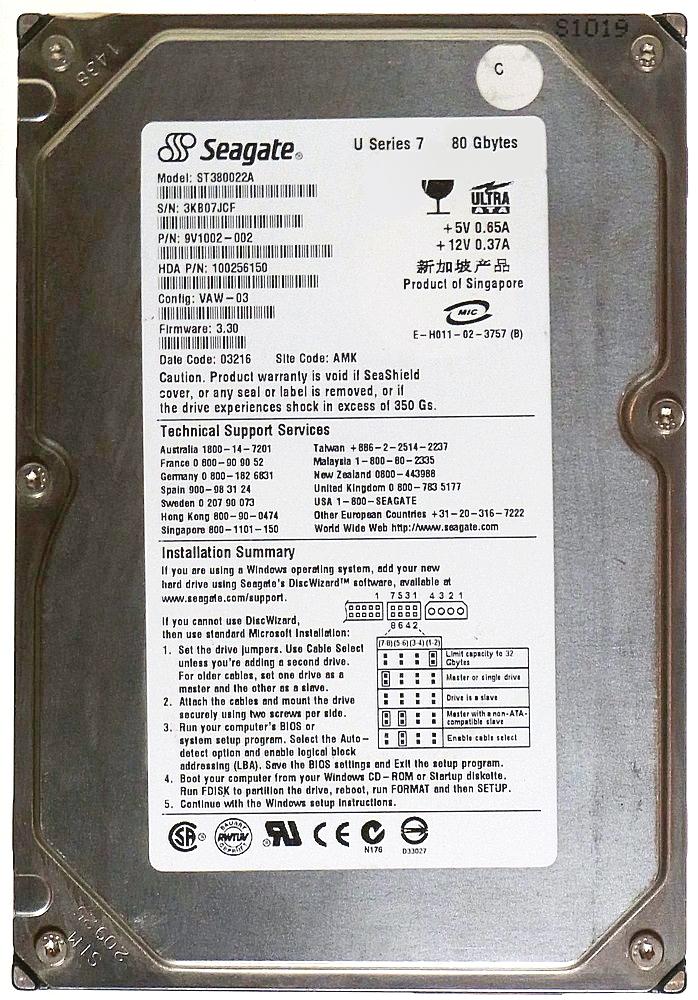 ST380022A Seagate U7 80GB 5400RPM ATA-100 1MB Cache 3.5-inch Internal Hard Drive