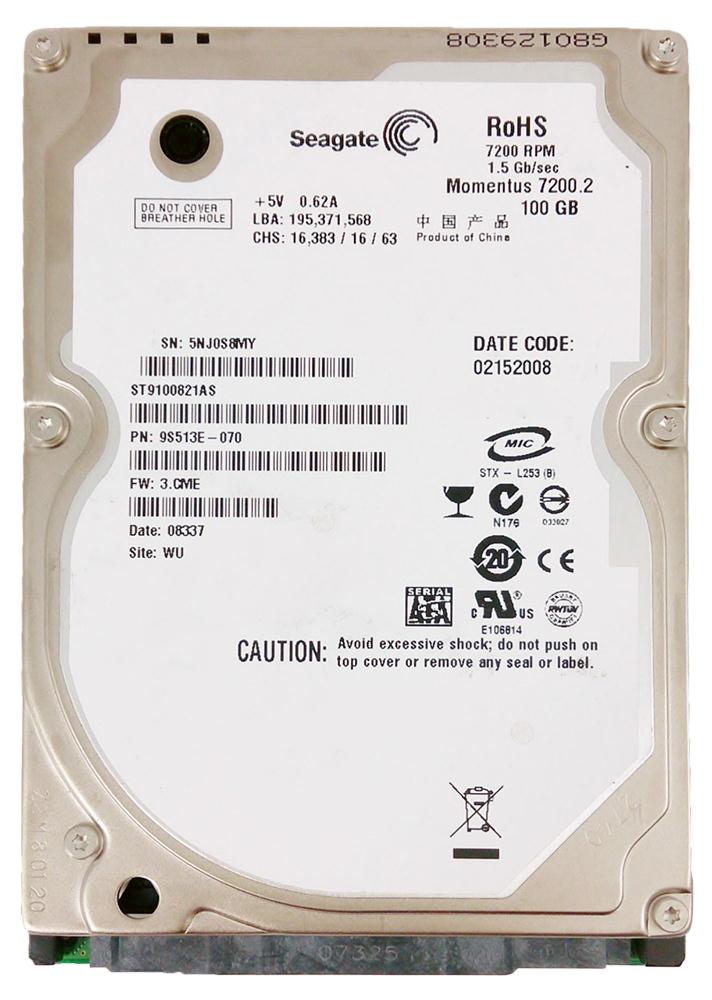 ST9100821AS Seagate Momentus 7200.2 100GB 7200RPM SATA 3Gbps 8MB Cache 2.5-inch Internal Hard Drive
