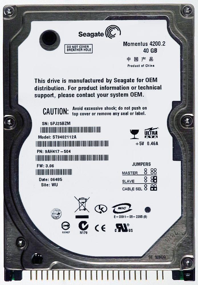 ST9402112A Seagate Momentus 4200.2 40GB 4200RPM ATA-100 8MB Cache 2.5-inch Internal Hard Drive