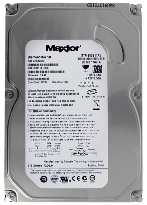 STM380211AS Seagate DiamondMax 20 80GB 7200RPM SATA 3Gbps 2MB Cache 3.5-inch Internal Hard Drive
