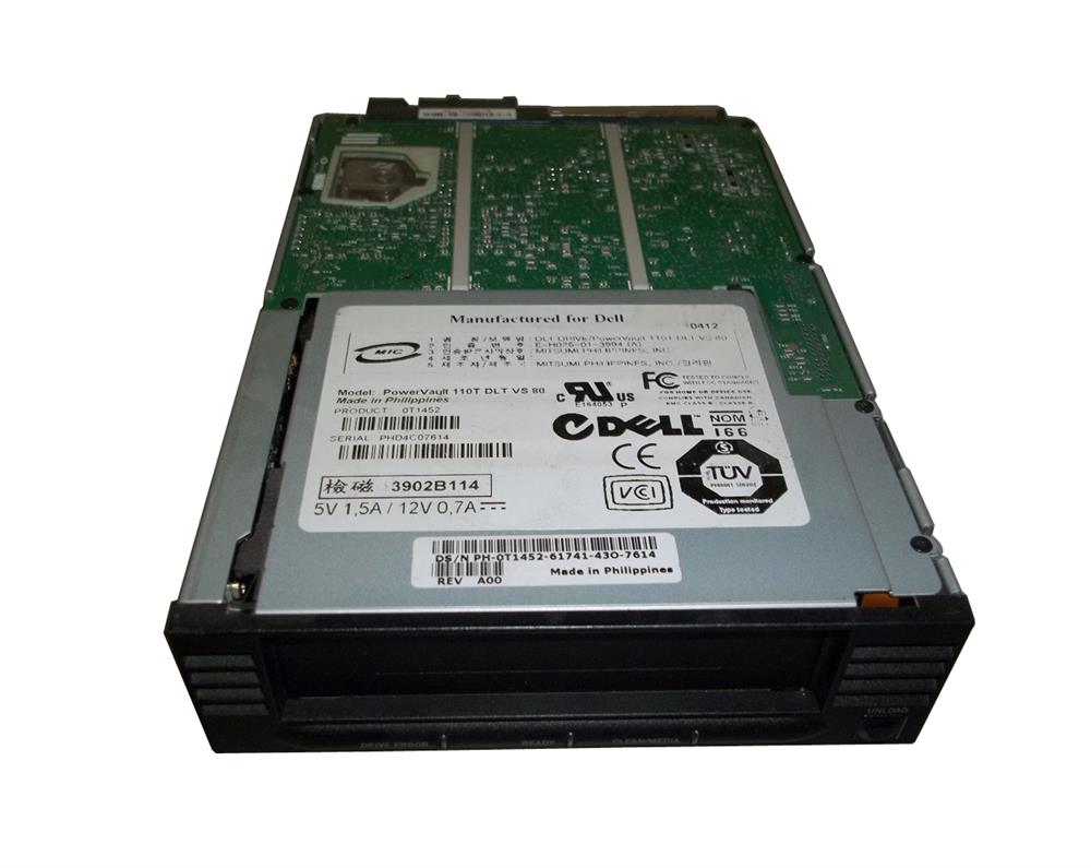T1452 Dell DLT VS80 Tape Drive 40GB (Native)/80GB (Compressed) SCSI 5.25" 1/2H Internal  for PowerVault 110T