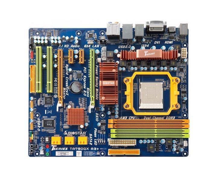 TA790GXA3 Biostar Socket AM3 AMD 790GX + SB750 Chipset AMD Phenom II X4/ AMD Phenom II X3/ AMD Phenom II X2/ AMD Athlon II X4/ AMD Athlon II X3/ AMD Athlon X2 Processors Support DDR3 4x DIMM 6x SATA2 3.0Gb/s ATX Motherboard (Refurbished)