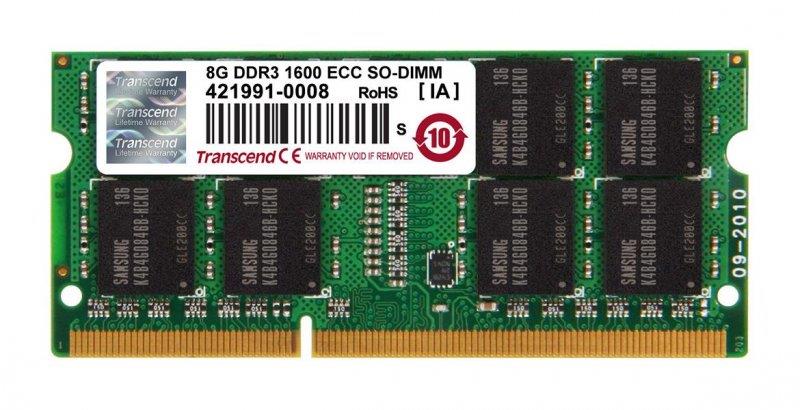 TS1GSK72V6H Transcend 8GB PC3-12800 DDR3-1600MHz ECC Unbuffered CL11 204-Pin SoDimm Dual Rank Memory Module