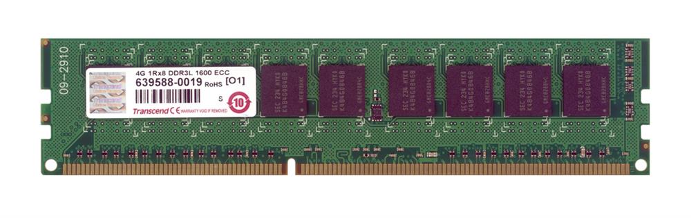TS512MLK72W6H Transcend 4GB PC3-12800 DDR3-1600MHz ECC Unbuffered CL11 240-Pin DIMM 1.35V Low Voltage Single Rank Memory Module