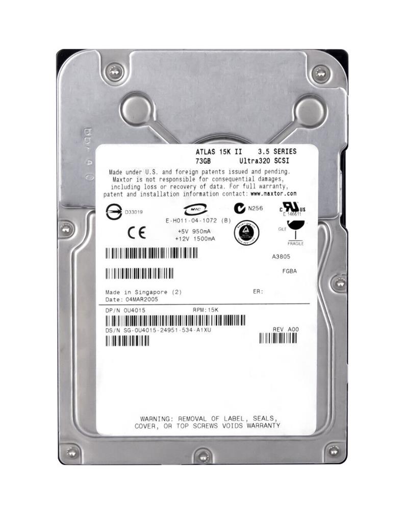 U4015 Dell 73GB 15000RPM Ultra-320 SCSI 80-Pin Hot Swap 8MB Cache 3.5-inch Internal Hard Drive with Tray