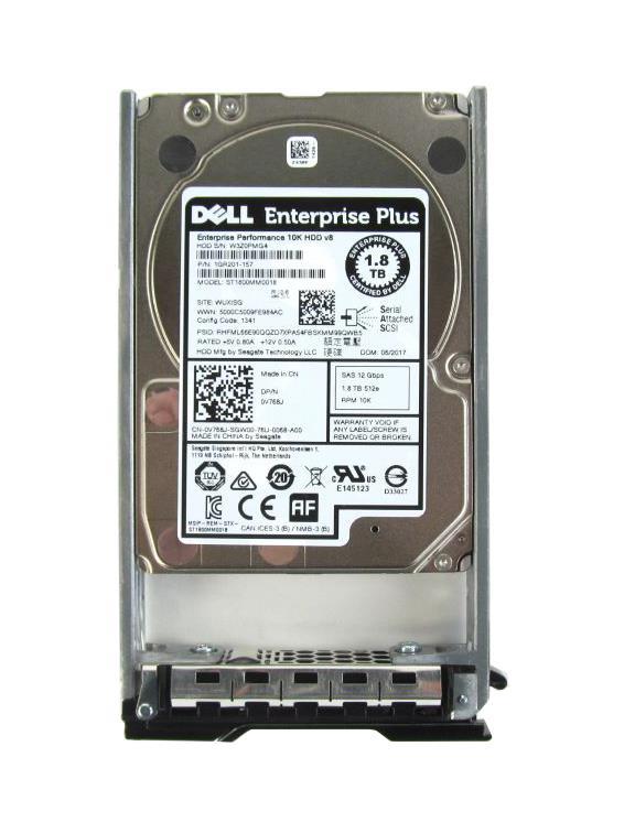V768J Dell 1.8TB 10000RPM SAS 12Gbps 128MB Cache 2.5-inch Internal Hard Drive with Tray for PowerEdge Server G13