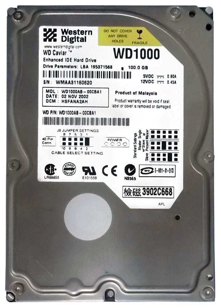 WD1000AB Western Digital Caviar 100GB 5400RPM ATA-100 2MB Cache 3.5-inch Internal Hard Drive