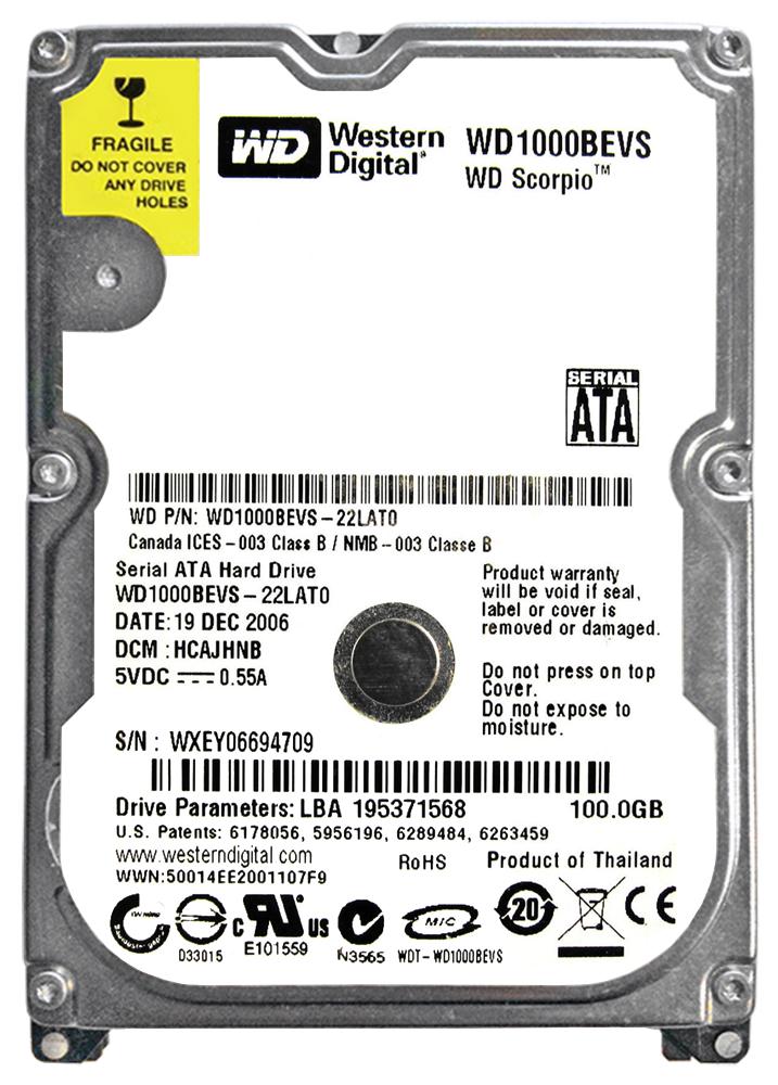 WD1000BEVS Western Digital Scorpio Blue 100GB 5400RPM SATA 1.5Gbps 8MB Cache 2.5-inch Internal Hard Drive