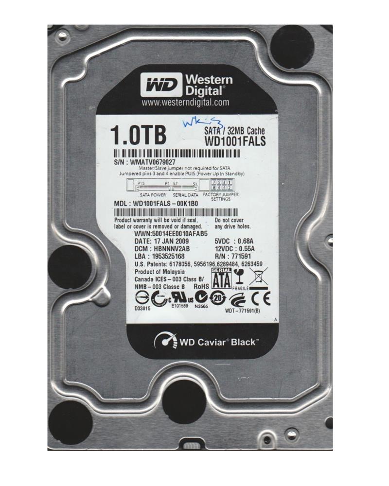 WD1001FALS-00K1B0 Western Digital Caviar Black 1TB 7200RPM SATA 3Gbps 32MB Cache 3.5-inch Internal Hard Drive