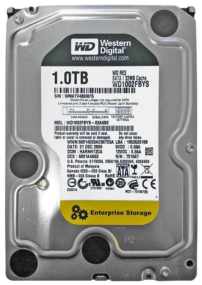 WD1002FBYS Western Digital RE3 1TB 7200RPM SATA 3Gbps 32MB Cache 3.5-inch Internal Hard Drive