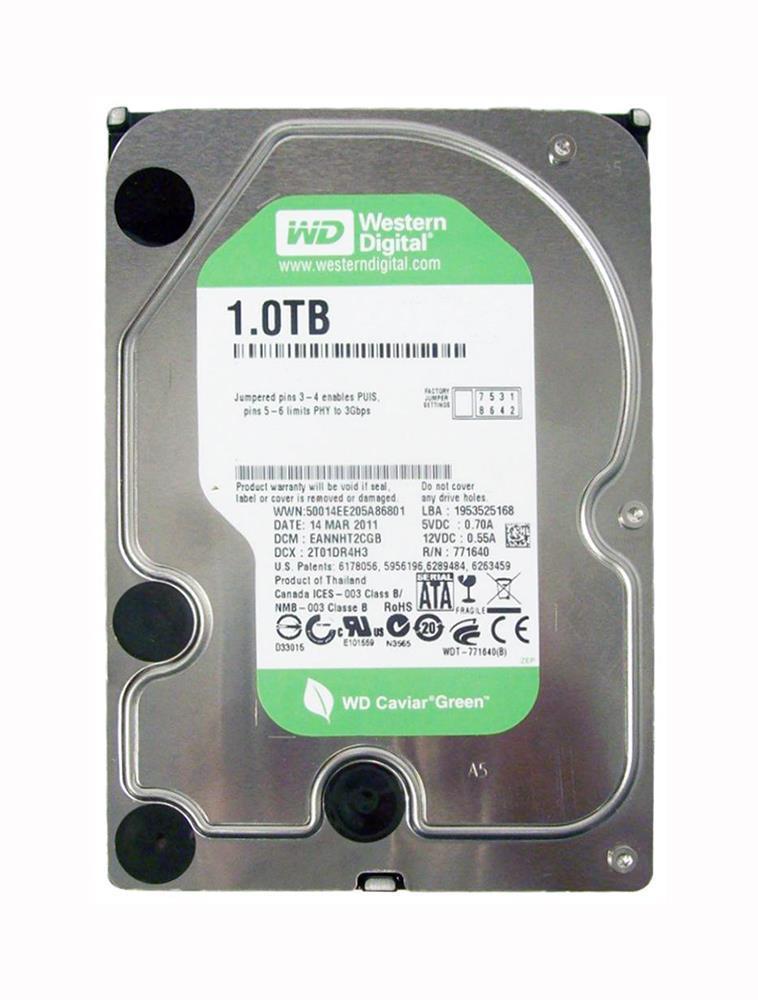 WD10EARX00N0YB0 Western Digital Caviar Green 1TB 5400RPM SATA 6Gbps 64MB Cache 3.5-inch Internal Hard Drive