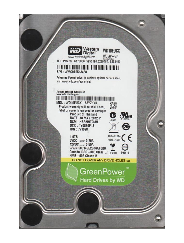 WD10EUCX-63YZ1YO Western Digital AV-GP 1TB 5400RPM SATA 6Gbps 16MB Cache 3.5-inch Internal Hard Drive