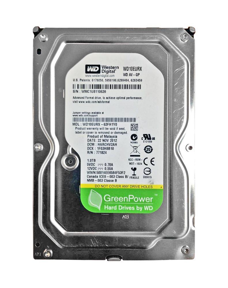 WD10EURX-B2 Western Digital AV-GP 1TB 5400RPM SATA 6Gbps 64MB Cache 3.5-inch Internal Hard Drive