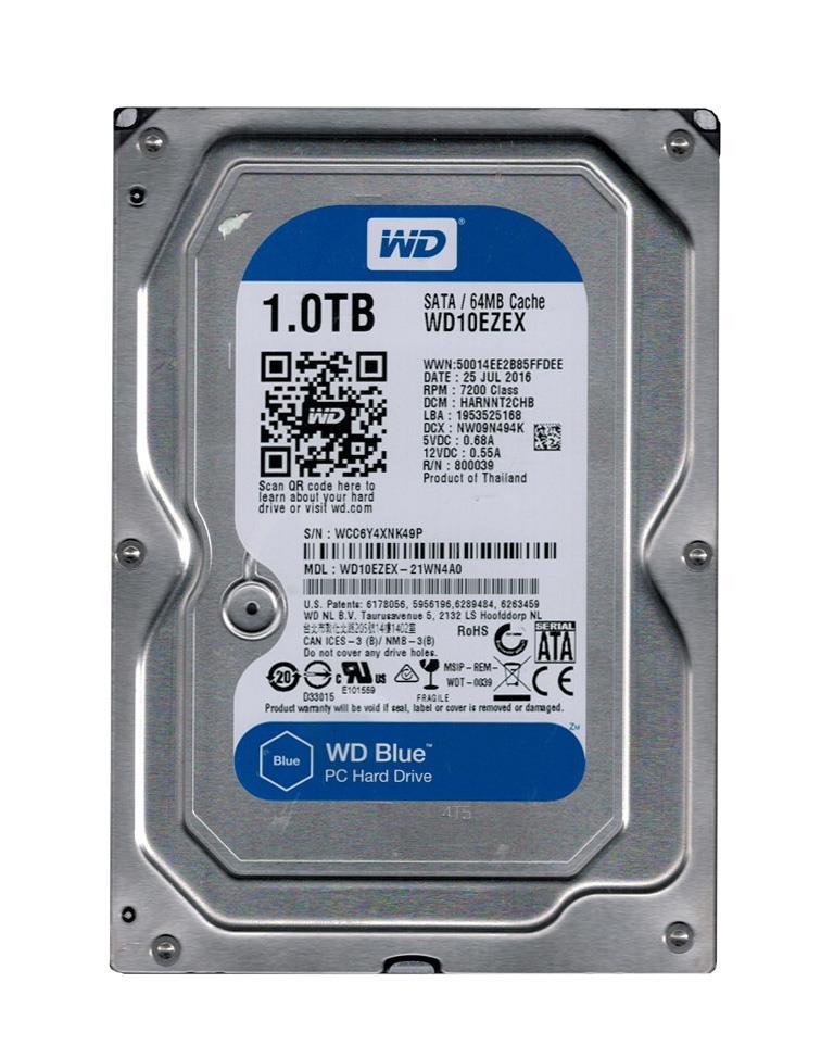 WD10EZEX-21WN4AO Western Digital Caviar Blue 1TB 7200RPM SATA 6Gbps 64MB Cache 3.5-inch Internal Hard Drive