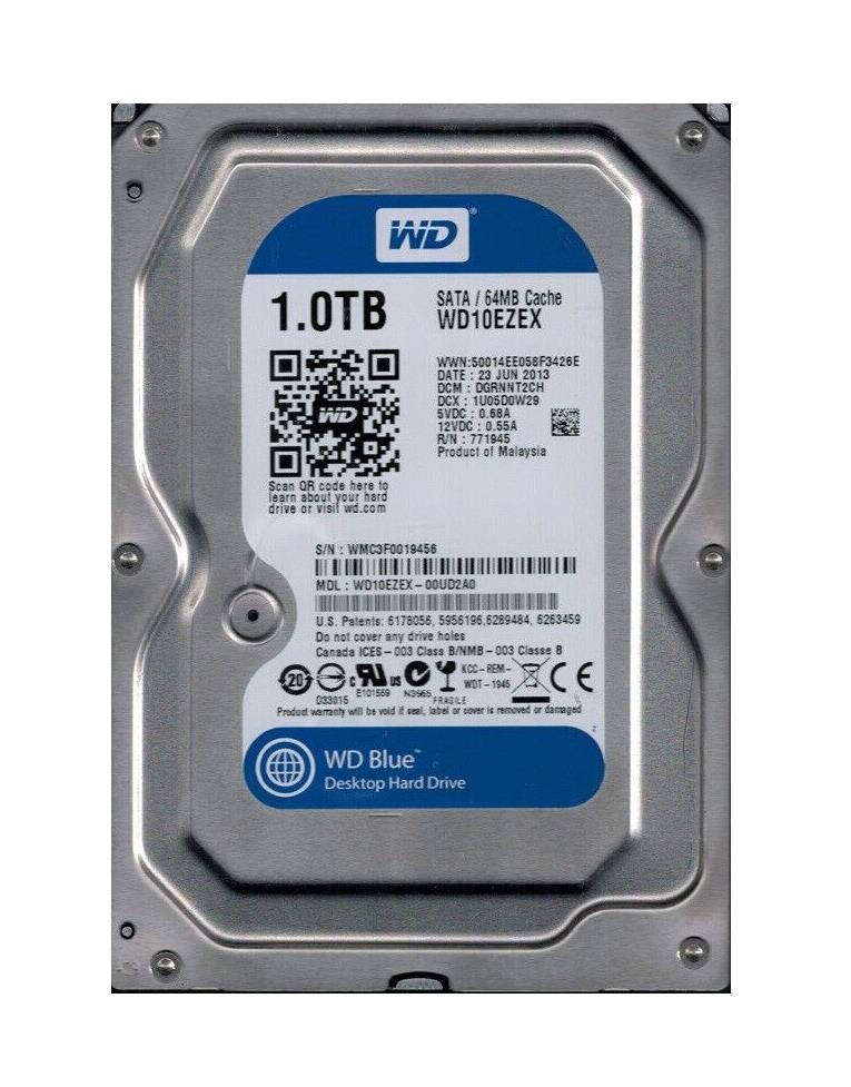 WD10EZEX-OOUD2AO Western Digital Caviar Blue 1TB 7200RPM SATA 6Gbps 64MB Cache 3.5-inch Internal Hard Drive
