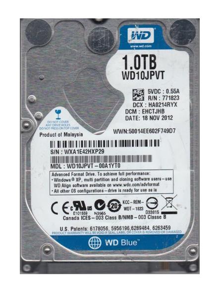 WD10JPVT-00A1YT0 Western Digital Scorpio Blue 1TB 5400RPM SATA 3Gbps 8MB Cache 2.5-inch Internal Hard Drive
