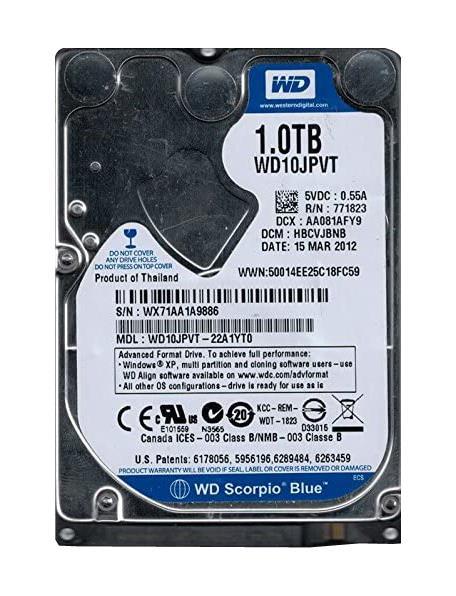 WD10JPVT-22A1YTO Western Digital Scorpio Blue 1TB 5400RPM SATA 3Gbps 8MB Cache 2.5-inch Internal Hard Drive
