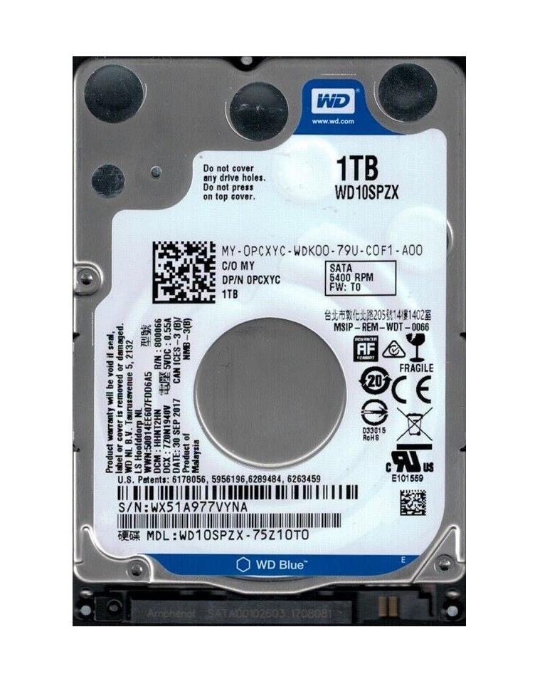 WD10SPZX-75Z10T0 Western Digital Blue 1TB 5400RPM SATA 6Gbps 128MB Cache 2.5-inch Internal Hard Drive