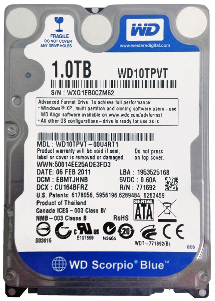 WD10TPVT Western Digital Scorpio Blue 1TB 5200RPM SATA 3Gbps 8MB Cache 2.5-inch Internal Hard Drive