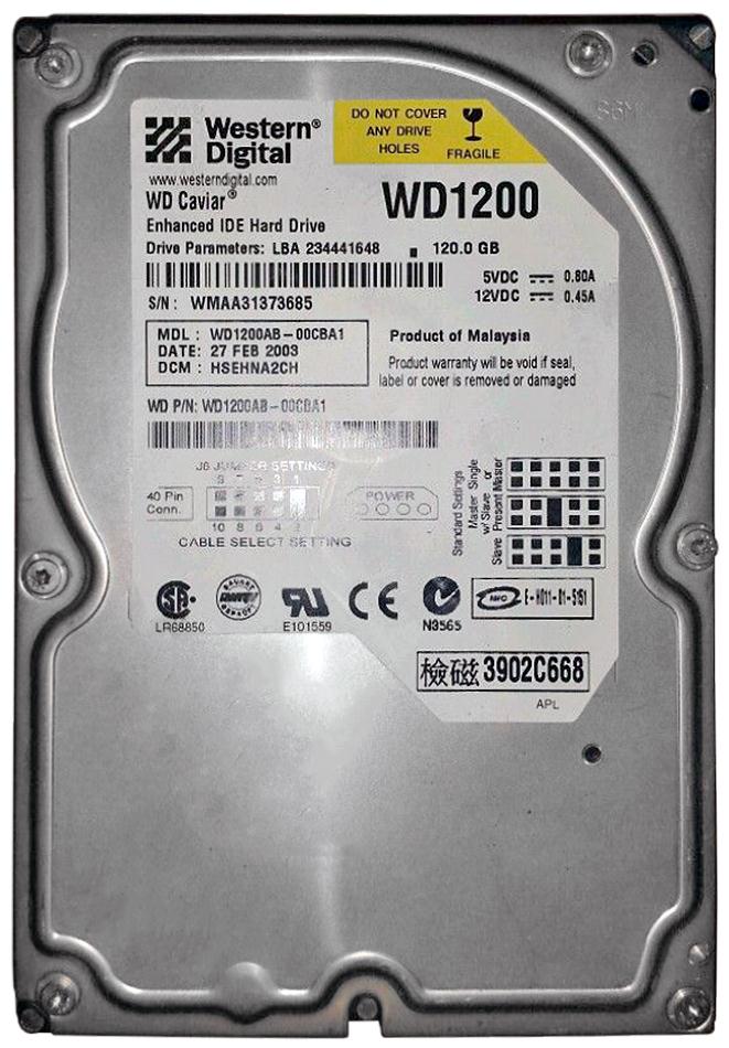 WD1200AB-00CBA1 Western Digital Caviar 120GB 5400RPM ATA-100 2MB Cache 3.5-inch Internal Hard Drive
