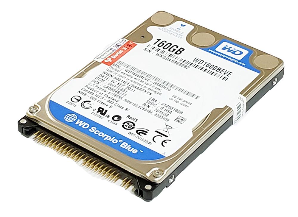 WD1600BEVE-RF Western Digital Scorpio 160GB 5400RPM ATA-100 8MB Cache 2.5-inch Internal Hard Drive