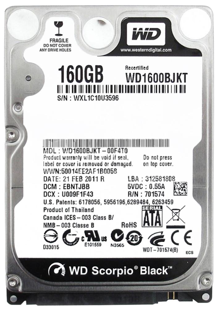 WD1600BJKT Western Digital Scorpio Black 160GB 7200RPM SATA 3Gbps 16MB Cache 2.5-inch Internal Hard Drive