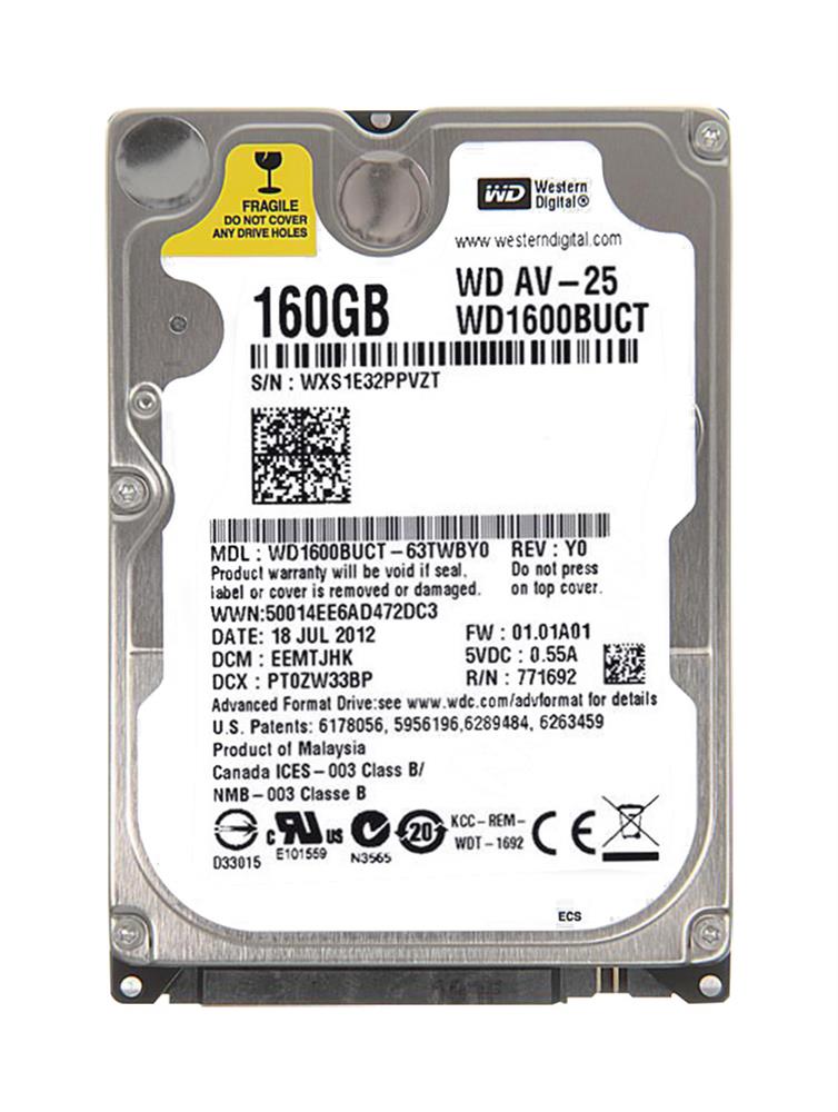 WD1600BUCT-63TWBY0 Western Digital AV-25 160GB 5400RPM SATA 3Gbps 16MB Cache 2.5-inch Internal Hard Drive