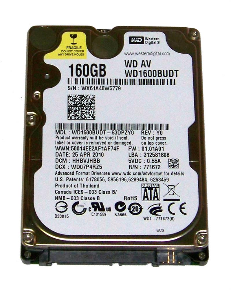 WD1600BUDT-63DPZY0 Western Digital AV-25 160GB 5400RPM SATA 3Gbps 32MB Cache 2.5-inch Internal Hard Drive