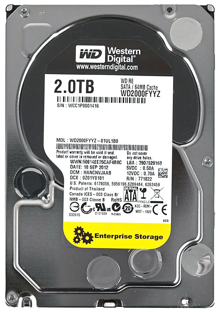 WD2000FYYZ Western Digital RE 2TB 7200RPM SATA 6Gbps 64MB Cache 3.5-inch Internal Hard Drive
