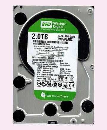 WD20EARS-00U2B0 Western Digital Caviar Green 2TB 5400RPM SATA 3Gbps 64MB Cache 3.5-inch Internal Hard Drive