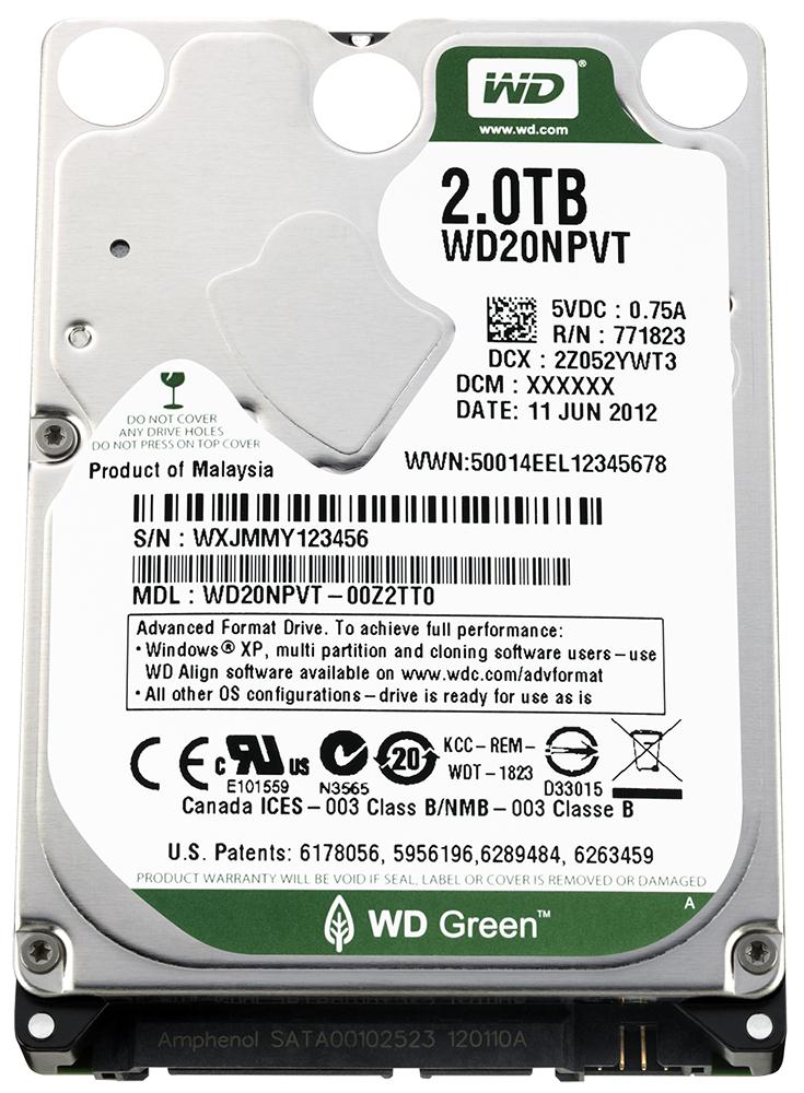 WD20NPVT-00Z2TT0 Western Digital Green 2TB 5400RPM SATA 3Gbps 8MB Cache 2.5-inch Internal Hard Drive