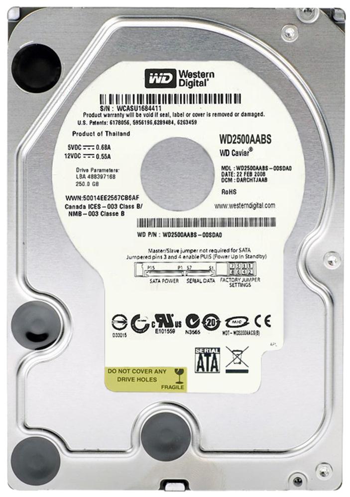 WD2500AABS Western Digital Caviar 250GB 7200RPM SATA 3Gbps 2MB Cache 3.5-inch Internal Hard Drive