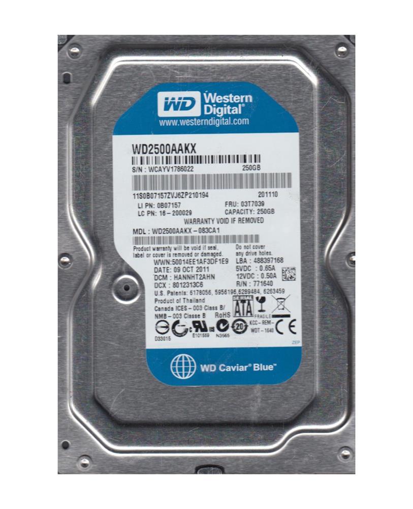 WD2500AAKX-083CA1 Western Digital Caviar Blue 250GB 7200RPM SATA 6Gbps 16MB Cache 3.5-inch Internal Hard Drive
