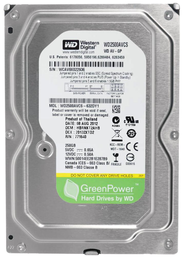 WD2500AVCS-632DY1 Western Digital AV-GP 250GB 5400RPM SATA 3Gbps 16MB Cache 3.5-inch Internal Hard Drive
