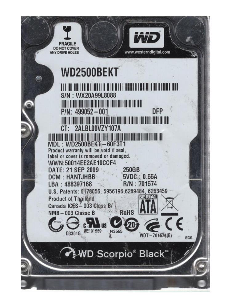 WD2500BEKT-60F3T1 Western Digital Scorpio Black 250GB 7200RPM SATA 3Gbps 16MB Cache 2.5-inch Internal Hard Drive